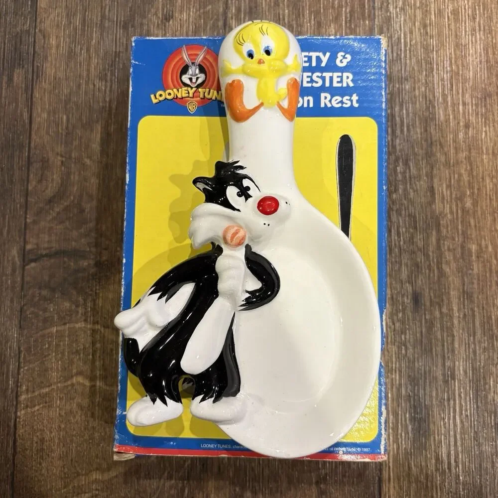 Vintage 1997 Looney Tunes Tweety & Sylvester Ceramic Spoon Rest w/ Box - Picture 7 of 7